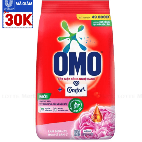 101OMO Bột Giặt Comfort H.Hoa Hồng Pháp Ngọt Ngào 2.6kg/4 gói