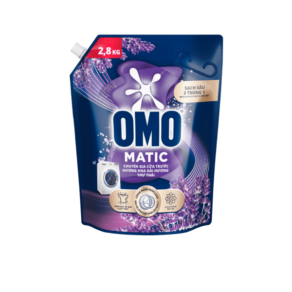 101OMO NướcGiặt MG CửaTrước H.Hoa Oải Hương Thư Thái 2.8kg/4túi