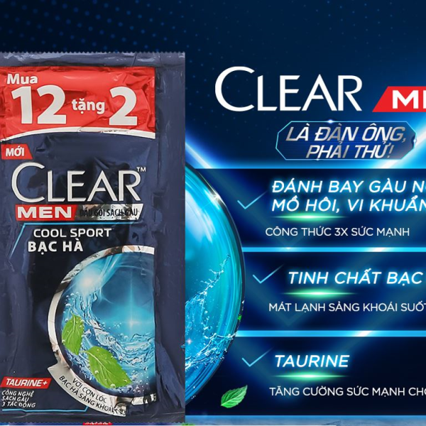 109CLEAR MEN Dầu Gội Mát Lạnh Bạc Hà 5g (12+2)/60-dây