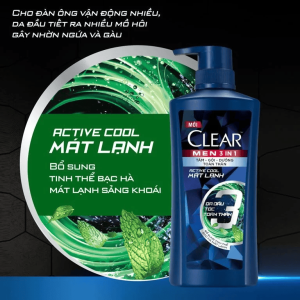 109CLEAR dầu gội nam 3in1 mát lạnh 630g/8-Chai