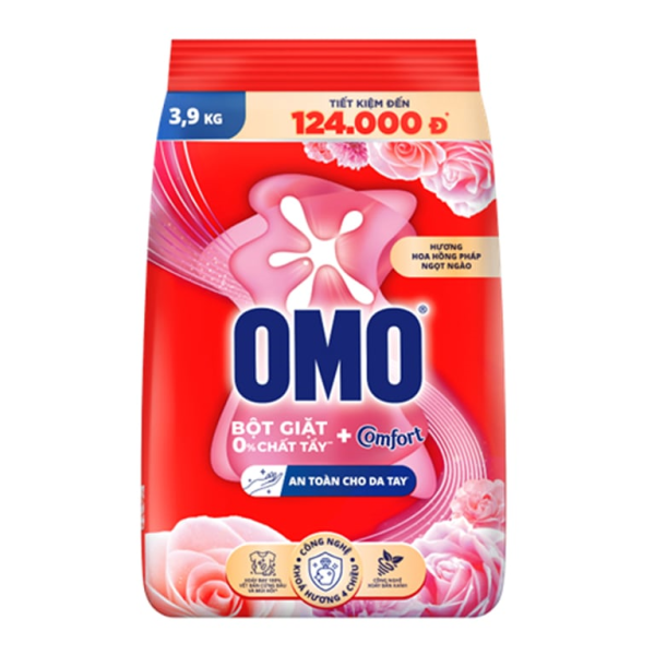 101OMO Bột Giặt Comfort H.Hoa Hồng Pháp Ngọt Ngào 3.9kg/3 gói