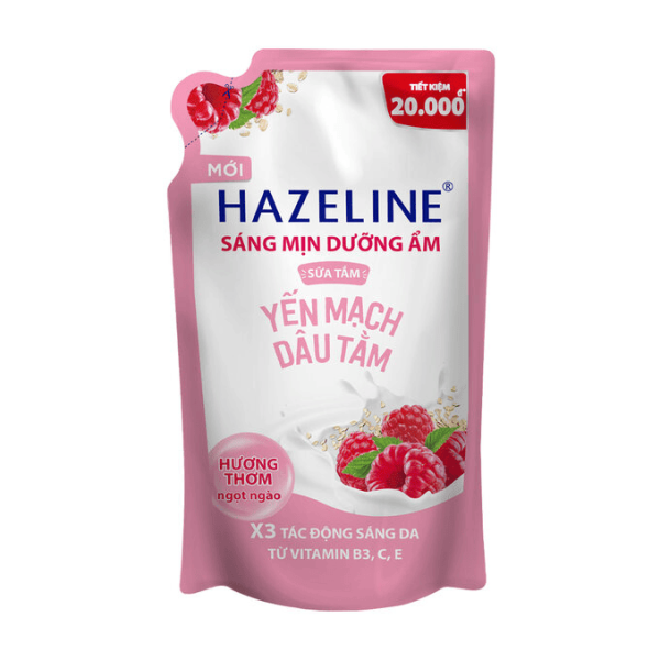 113HAZELINE Sữa Tắm Yến Mạch Dâu Tằm (Hồng) 900g/12-Túi