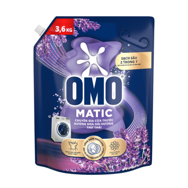 101 OMO NướcGiặt MG CửaTrước H.Hoa Oải Hương Thư Thái 3.6kg/4túi