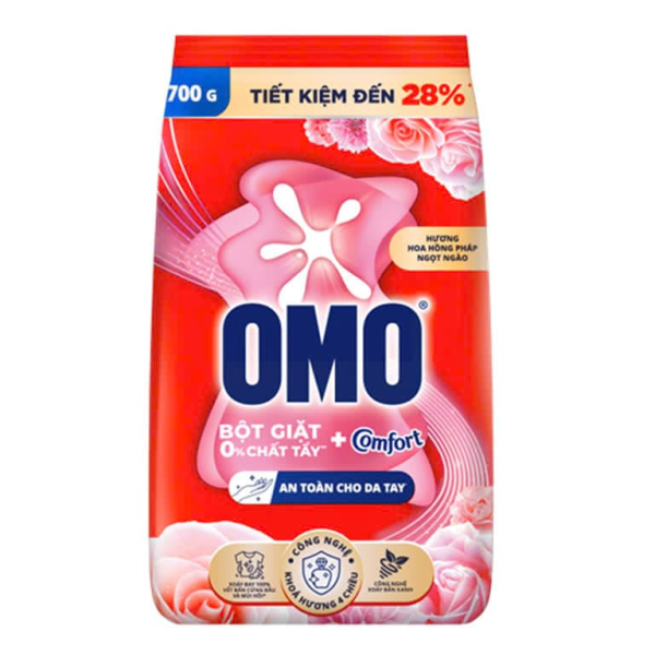 101OMO Bột Giặt Comfort H.Hoa Hồng Pháp Ngọt Ngào 700g/18 gói