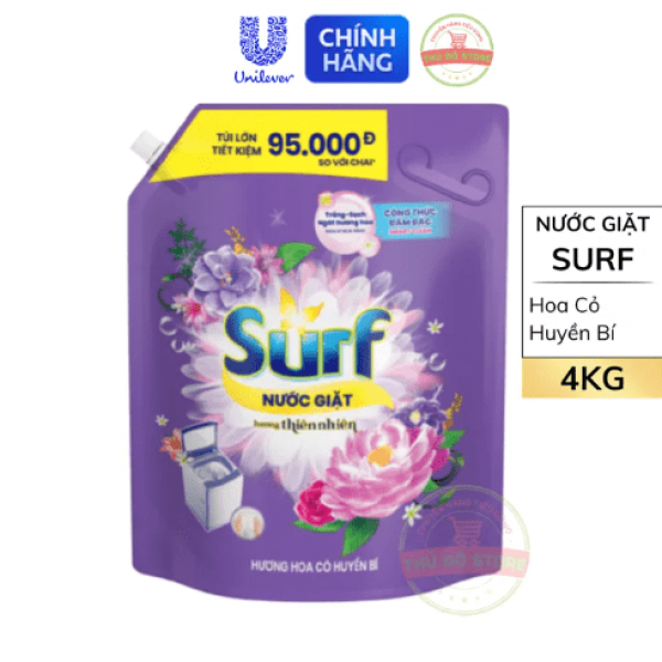 102SURF NướcGiặt Hoa Cỏ Huyền Bí 4Kg (1+1 SURF T.Nhiên350g)/4 Bộ
